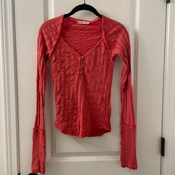 Free People Wild Hearts Henley Long Sleeve Thermal Top Orange Size Extra Small - Picture 2 of 8